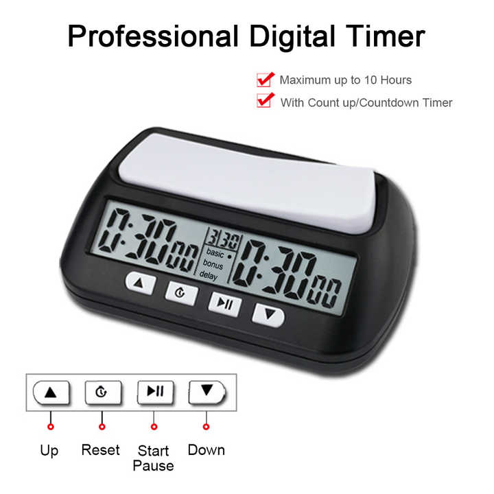 Chess Clock Professional Advanced Chess Digital Timer Multipurpose Portable Game Timer with Basic Bonus Delay and Positive Time