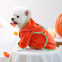 Costume d'Halloween pour animaux de compagnie en forme de citrouille, sweat à capuche en polaire orange, ensemble de conception personnalisée, pack de vente en gros