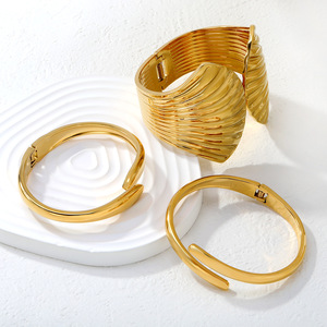 European American Retro Minimalist Geometric Stainless Steel <b>Bracelet</b> 18k Gold Plated Women's Fashion Jewelry Stackable - Product Image 2