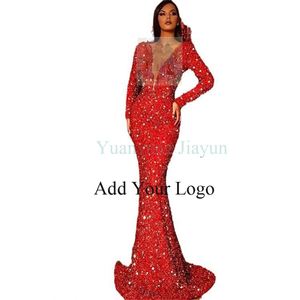 Cristal brillant à manches longues col en v <span class=keywords><strong>robe</strong></span> longue <span class=keywords><strong>robe</strong></span> 2023 <span class=keywords><strong>hiver</strong></span> nouvelle <span class=keywords><strong>robe</strong></span> pour femmes queue de poisson bord <span class=keywords><strong>rouge</strong></span> - Product Image 3