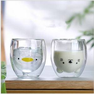 Cangkir kopi dinding ganda 250ml, kreatif lucu beruang cangkir kaca ganda karton hadiah bisnis untuk wanita kucing bebek anjing - Product Image 2