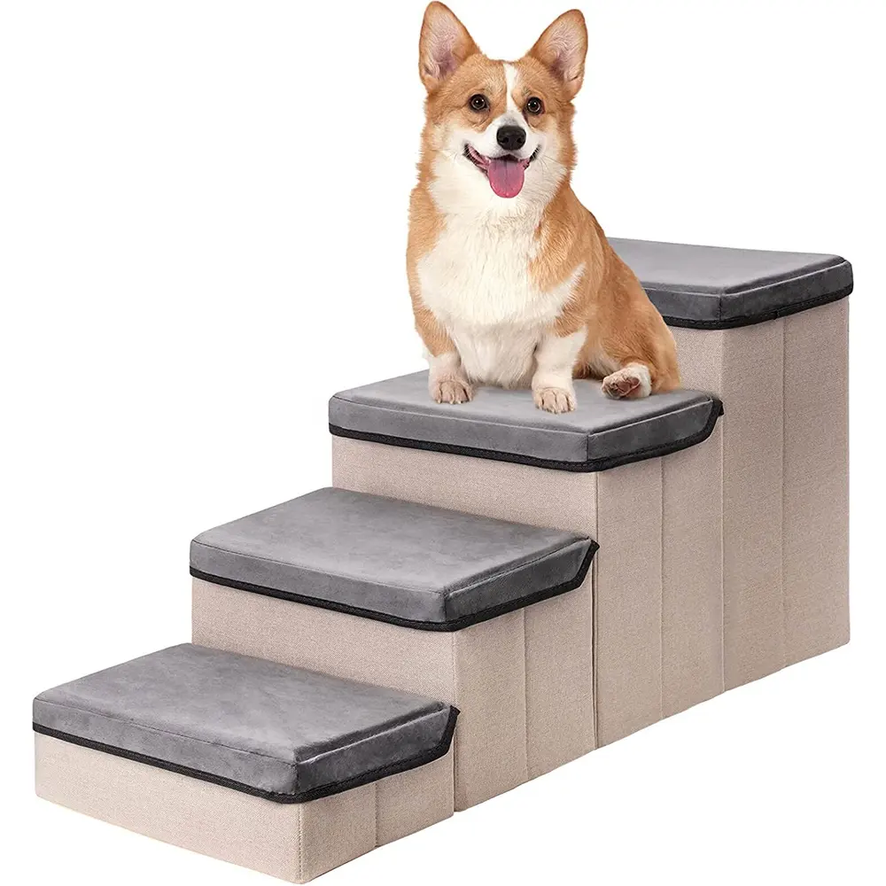 US Stock Free Shipping Portable Pet Steps Dog Stairs Climbing Ladder With Cozy Condo And Pet Toy Storage Box
