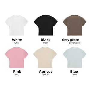 T-shirt d'été à col montant pour femme, T-shirt élastique style européen et américain Spice Girls, T-shirt à manches courtes coupe ajustée en jersey uni - Product Image 2