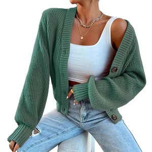 Women's Knitted <b>Cardigan</b> Solid Color V Neck Long Sleeve Autumn Winter Sweater Loose Fit Casual Outerwear S M L XL Green - Product Image 5