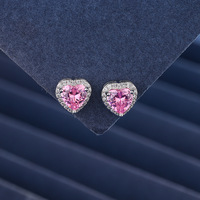 Conjunto de Joyería de Moda Clásica de Latón Plateado con Corazón de Circonio para San Valentín, Aretes, Anillo y Collar Ajustables de Cobre para Mujer