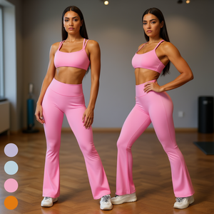 Ensemble de sport pour femme personnalisé : Legging évasé taille haute et brassière de sport respirants, séchage rapide, extensibles, couleur unie - Product Image 2
