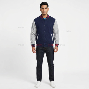 Wholesale Custom Plain <b>Men's</b> <b>Baseball</b> Letterman Varsity <b>Jacket</b> Wool/Viscose Sleeves Stand Collar Front Breathable Embroidered - Product Image 1