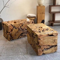 Table Basse en Bois de Camphre Sculpté Style Wabi Sabi, Naturel et Créatif, pour Salon, Villa, Hôtel, Balcon