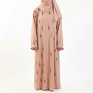 Abaya Rosa Abierta, Vestido Modesto con Adornos de Terciopelo, Túnica Larga para Mujer, Diseño Personalizado para Verano e Invierno - Product Image 1