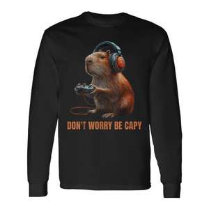 Camiseta de manga larga Capybara Don't Worry Be Capy, cuello redondo unisex, impresión digital, deportes y juegos para adultos - Product Image 1