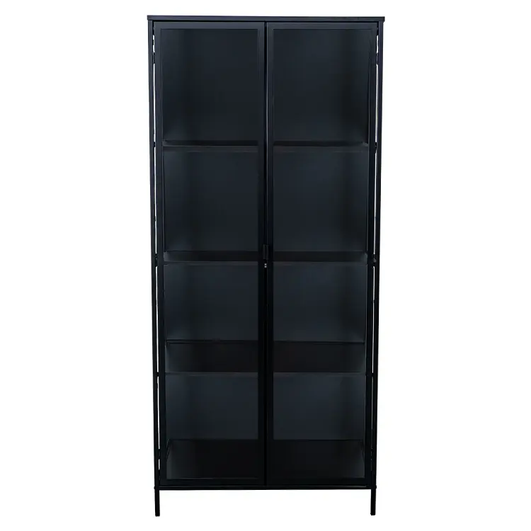 Black 2 Door Glass Cabinet Modern Design Display Bookshelf Wine Bar Tall Storage Cabinet