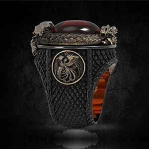 Bague Dragon H117 pour Homme avec Pierre Grenat Sertie, Motif Animalier, Bijou Tendance, Idée Cadeau - Product Image 2