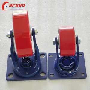 नीले लाल पु कास्ट आयरन कोर ट्रॉली पहियों 6 इंच 8 इंच भारी शुल्क औद्योगिक कैस्टर पहियों 150 मिमी स्विस स्टील ओएम अनुकूलन योग्य - Product Image 4