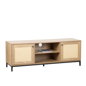 Wholesale paper rattan door modern design living room 2 doors wood metal leg with storage TV cabinet console TV stand