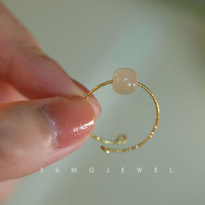 Hetian Jade Ring For Women Adjustable Opening Index Finger Bezel Setting Ball Shape Geometric Design Gift Jewelry - Product Image 3