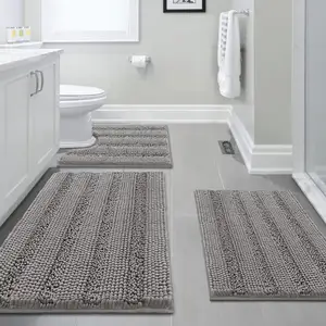 Home Luxury Solid 3 Piece Non Slip Shaggy Bathroom Rugs Chenille Bath Mat Set for Bathroom Washroom