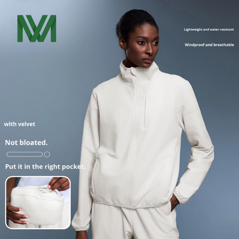 New Women's Plus Size Autumn Outdoor Lightweight Windproof Breathable Quick Dry Sports Long-Sleeved Wool Cashmere Warm Stand-Up