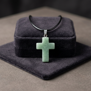 Collar con colgante de Aventurina verde moderno, escultura de piedras preciosas naturales para hacer joyas de moda, figurita de Cruz curativa - Product Image 2