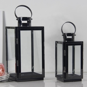 Decorazione di cerimonia nuziale di Metallo Nero di Alta Qualità Lucido Decorativo Candela di Vetro In Acciaio Inox <span class=keywords><strong>Giardino</strong></span> Lanterna - Product Image 5