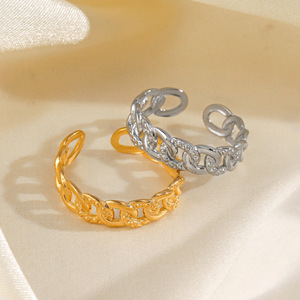 Anillo de Acero Inoxidable Estilo Instagram Europeo y Americano, Moderno, Martillado, Personalizado, Hip Hop, Minimalista, Chapado en Oro de 18K - Product Image 3