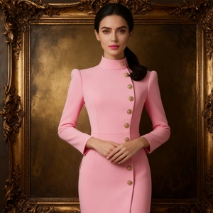 เดรสแฟชั่นฤดูใบไม้ร่วงแขนยาวคอตั้งทรงสลิมฟิตกระดุมโลหะแฟชั่น - Product Image 6