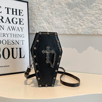 Bolso Bandolera Gótico con Remaches y Diseño de Ataúd, 2 Estilos: Calavera y Cadena Cruzada, Mini Bolso de Hombro de PU, Estilo Y2K Alternativo, Bolso para Teléfono de Halloween para Mujer