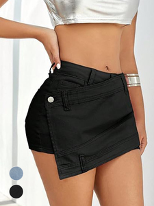 Shorts Vaqueros Asimétricos de Cintura Alta Paola Riboni, Color Sólido, Cierre de Botones, Casuales, de Verano, para Mujer - Product Image 3