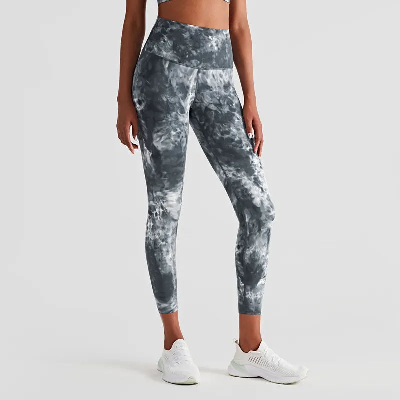 Dijital baskılı yüksek belli şeftali popo Fitness pantolonları avrupa ve amerika koşu eğitim batik tayt spor tayt kadınlar