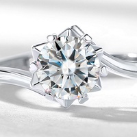 Bague en argent sterling S925 avec moissanite VVS ronde en forme de fleur, ajustable, pour femme, pour promesse ou fiançailles