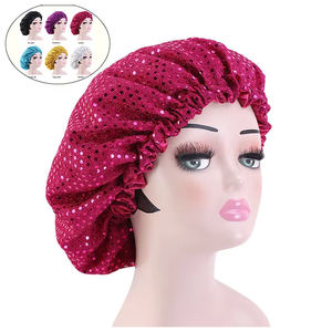 Mujeres <span class=keywords><strong>Bebe</strong></span> Perruque Bling Bonnets Rhinestone Sleeping Satin Hair Bonnet Caps Poliéster Seda Lentejuelas Bonnet con diamantes - Product Image 6