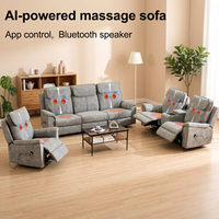 Canapé inclinable ergonomique moderne à trois places avec massage électrique, fonction de balancement et télécommande, en cuir véritable, pour salon