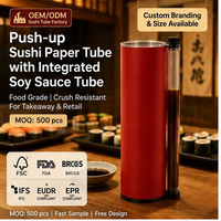 Tube en papier kraft spiralé pour sushi avec bouteille de sauce intégrée, OEM ODM FDA BRC FSC, conteneur alimentaire à emporter, MOQ500