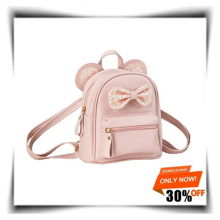 Hot Sales Cute Bowknot Baby PU Backpack Micky Mouse Ear Kids Small Backpack Bag Waterproof Butterfly Kindergarten School Bag