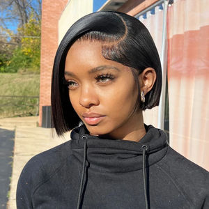 <span class=keywords><strong>Perruque</strong></span> Bob Courte Bouclée Économique <span class=keywords><strong>13x4</strong></span>, Cheveux Vierge Brésiliens Afro Frisés HD Transparent Lace Front de 8-14 Pouces, Closure <span class=keywords><strong>4x4</strong></span> - Product Image 1