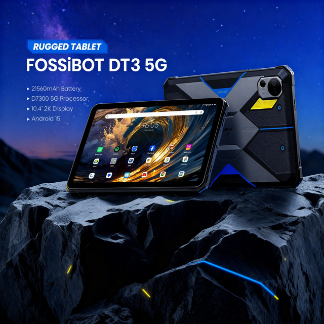 Fossibot Dt3 5G 2K Display Octa Core Rugged Tablet 21560mAh 66W Charging 4G+WiFi6 NFC 12GB+256GB 64MP Camera Dual SIM Android 15