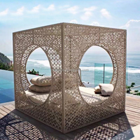 Chaise longue de plage en rotin PE modulaire pour complexe hôtelier, lit de jour en osier, fauteuil de salon, grand canapé nid avec auvent
