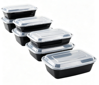 Boîte à lunch rectangulaire noire jetable de qualité alimentaire avec couvercle transparent, récipient compatible micro-ondes pour l'emballage des plats occidentaux en restaurant