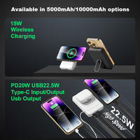 Hot Selling 3 in 1 Magnetic Wireless Power Bank 5000mah  Fast Charging Magnetic Power Bank With Stand Built in Cables PowerBank