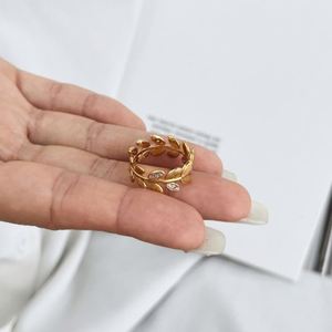 Dylam <b>Dainty</b> 18K Gold Plated Non Tarnish 925 Silver 5A Zirconia Peace Branches Leaf Shape <b>Rings</b> Jewelry for Daily Wear - Product Image 4