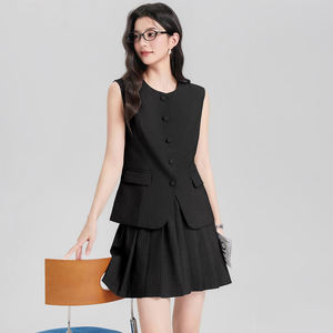 Traje de Dos Piezas <span class=keywords><strong>para</strong></span> Mujer, Estilo Universitario, <span class=keywords><strong>Chaleco</strong></span> sin Mangas, Falda Plisada Azul, Elegante, Juvenil - Product Image 6