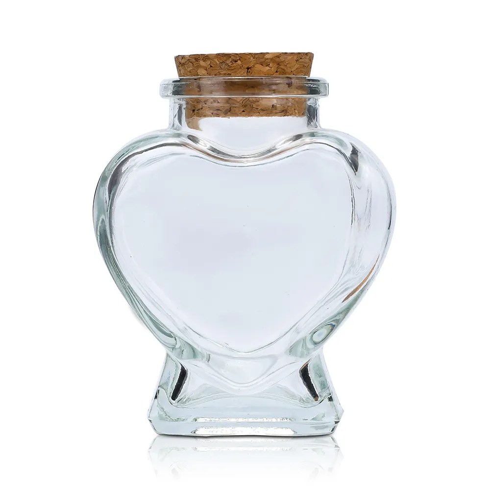 Transparent glass bottle with cork love shaped wishing bottle glass jar 70ml thickened bottle bottom