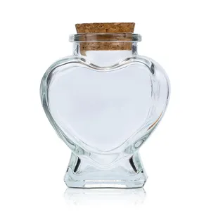 Transparent glass bottle with cork love shaped wishing bottle glass jar 70ml thickened bottle bottom