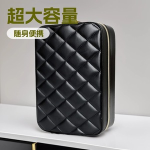 Sac de rangement pour maquillage en PU noir avec miroir, fermeture à glissière, trousse de toilette portable pour les voyages et l'usage quotidien - Product Image 5