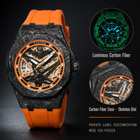 100 montres personnalisées de luxe en fibre de carbone forgée, 5 ATM, squelette, automatiques, verre saphir, mécaniques, marque privée