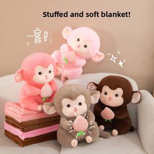 Hugging <span class=keywords><strong>Peach</strong></span> Monkey Dos en uno Edredón Siesta Manta Felpa Doble Uso Capybara Cojín Almohada PP Algodón Bordado Cumpleaños - Product Image 5