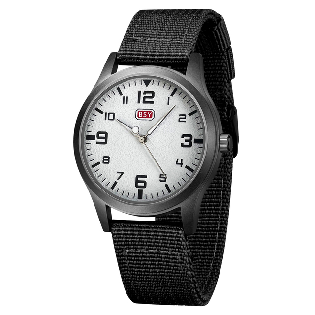 Boshiya Luxury Men's Quartz Watch with Sandblasted Surface Men's Nylon Strap No-date Watch for Gift