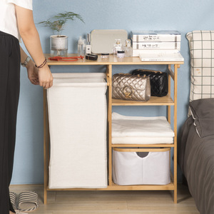 Bamboo <b>Storage</b> Rack <b>3</b> Tier With Laundry <b>Bin</b> For Bedroom Living Room Bathroom Organization - Product Image 4