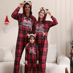 Conjuntos de Pijamas Elegantes de Inverno e Natal em Malha, Macacão de Manga Longa em Preto e Vermelho para Família - Product Image 1