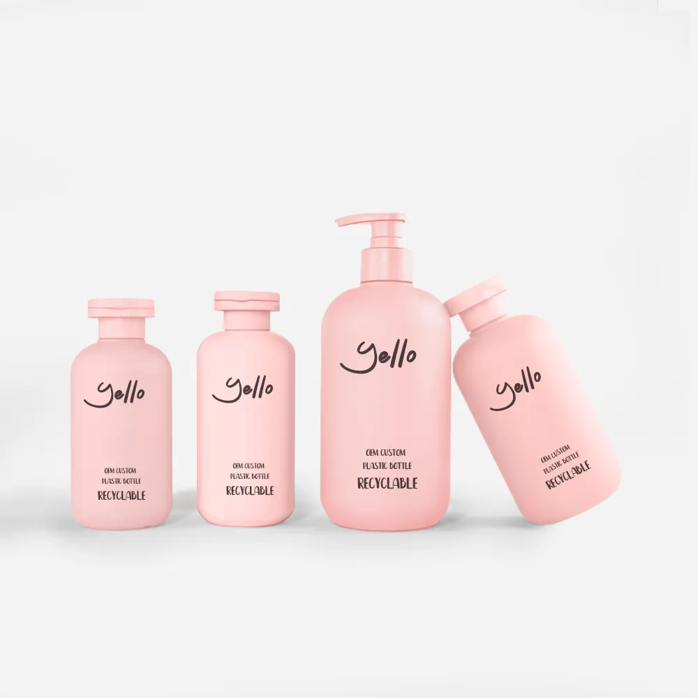 Frasco de shampoo rosa de plástico luxuoso de toque suave 300ml 500ml para lavar o corpo com tampa articulada pronto para enviar
