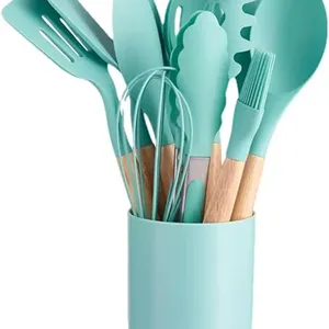 Silicone Kitchen Accessories Cooking Tools Kitchenware Silicone Kitchen Utensils With Wooden Handles